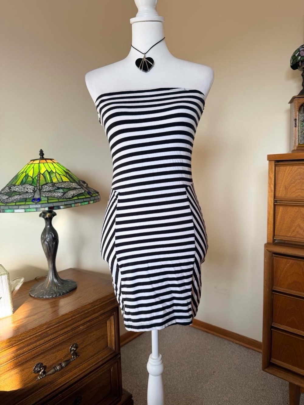 Charlotte Russe Strapless Black and White Striped Bodycon Dress